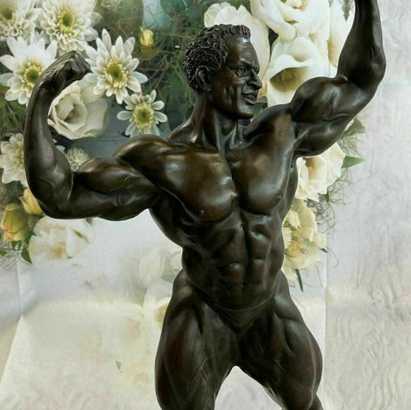 Art Western Pure Bronze Marble Muscle Man Body Building Bodybuilder